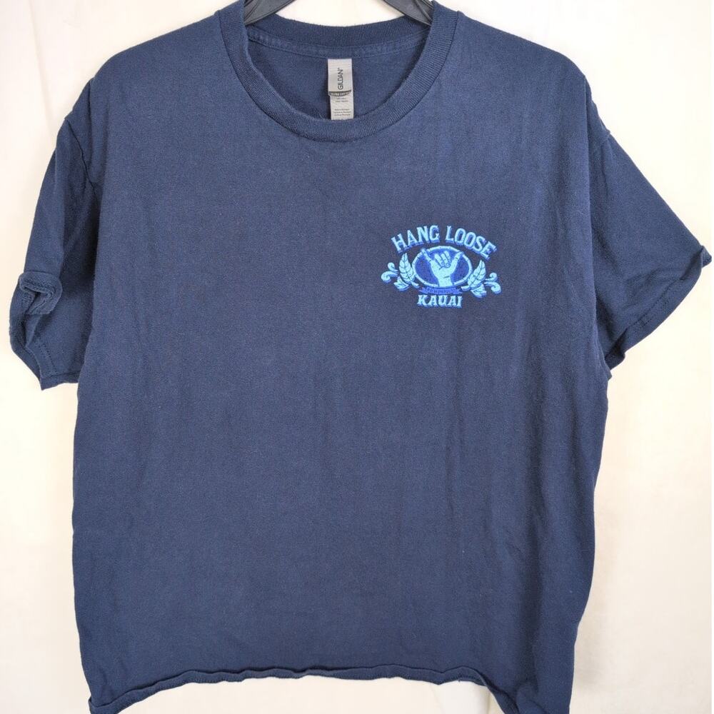 Hawaiian Hang Loose Kauai tshirt blue Size Lrg Gildan Surfer Retro Beach Casual
